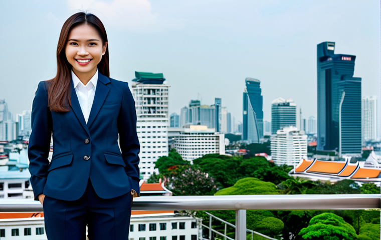 **

"A Thai woman in a modern, modest business suit, smiling confidently while standing in front of the Bangkok skyline, fully clothed, appropriate attire, safe for work, perfect anatomy, natural proportions, professional photography, high quality, family-friendly."

**