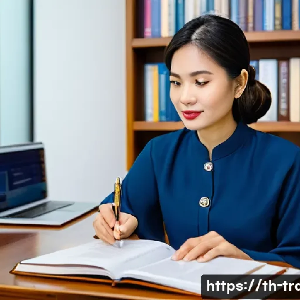 번역사 자격증 필수 학습법 - **Prompt: Thai Localization Specialist Immersed in Cultural Nuances**
A focused Thai female prof...