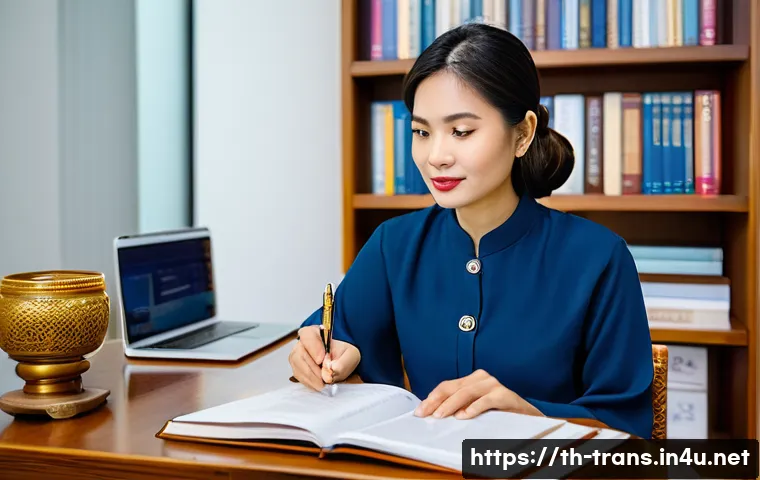 번역사 자격증 필수 학습법 - **Prompt: Thai Localization Specialist Immersed in Cultural Nuances**
    A focused Thai female prof...