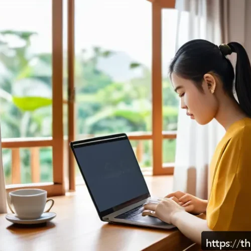 번역사 자격증 취득과 관련된 자격 요건 변경 사항 - A modern study room scene showing a young Thai adult focused on preparing for a language translation...