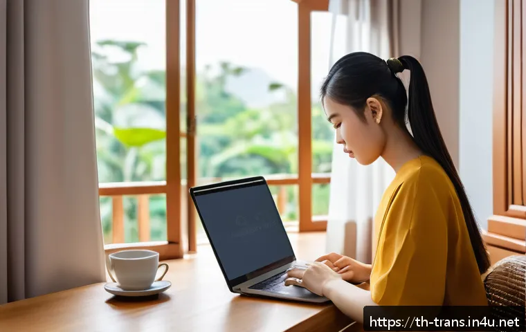 번역사 자격증 취득과 관련된 자격 요건 변경 사항 - A modern study room scene showing a young Thai adult focused on preparing for a language translation...
