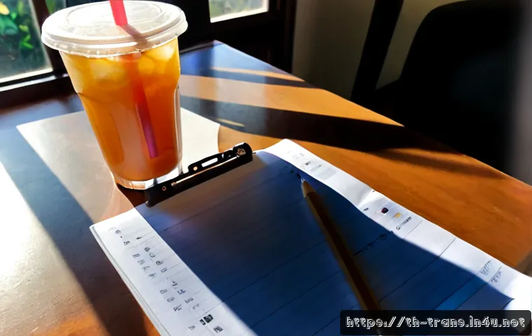 번역사 필기시험 주요 키워드 - Photorealistic overhead view of a Thai translator exam preparation desk, organized blank practice sh...